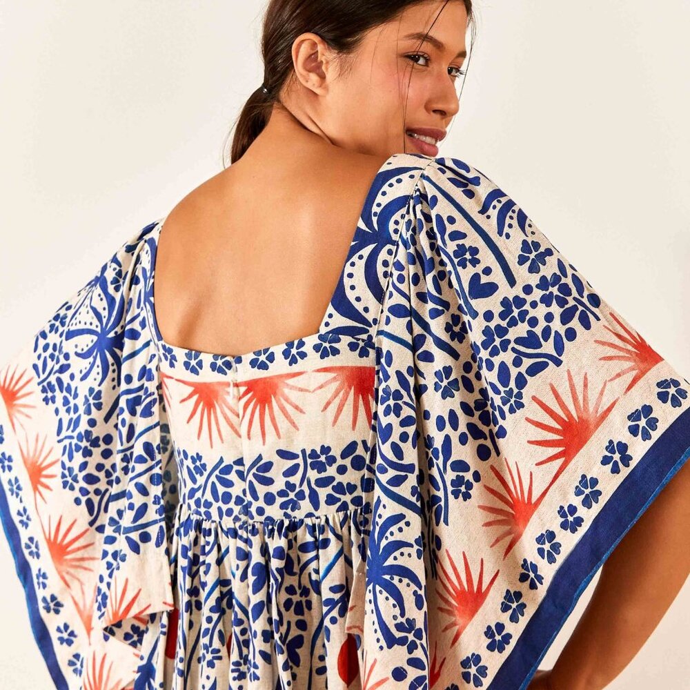 FARM Rio Blue, White & Orange Printed Midi Dress - Picture 3 of 6